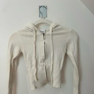 Cream Hooded Zip-Up Sweater